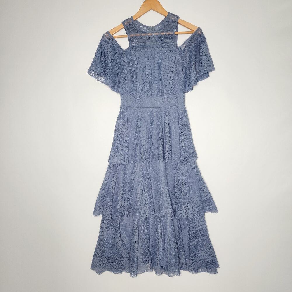Gianni Bini Blue Lace Cold Shoulder Tiered Dress Women's Size